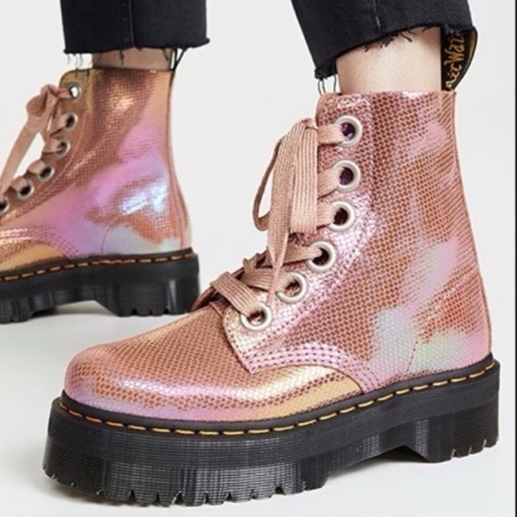Dr. Martens Shoes - Dr Martens Molly Pink Iridescent Leather Platform Boots Women’s US 7 / EU 38